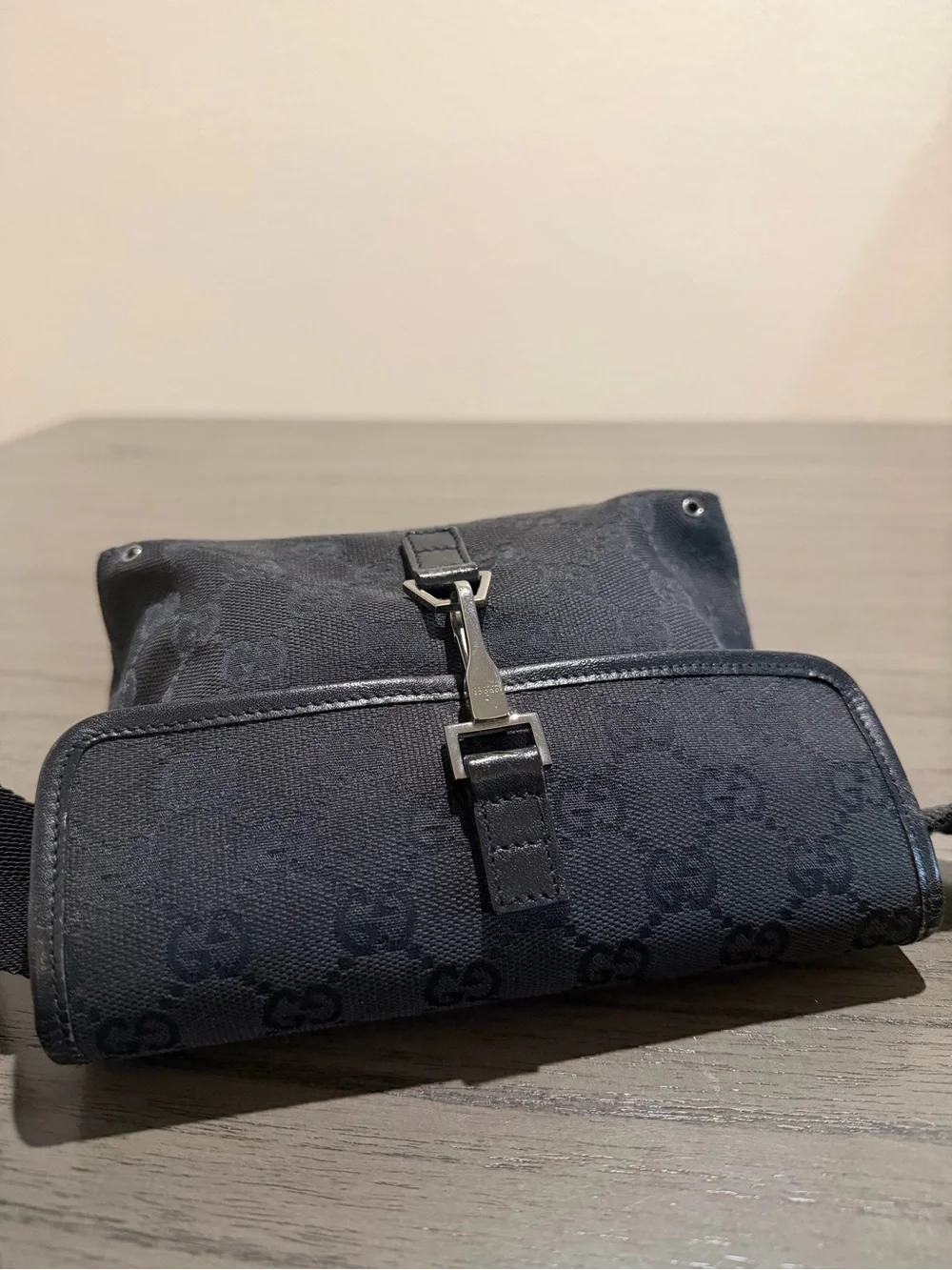 Gucci Black GG Monogram with Web Strap Belt Bag